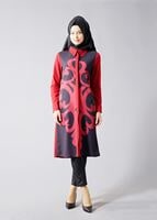 Vêtements hijab ROUGE BORDEAUX T 435 Duay Dijital Baskılı Önden Düğmeli Tunik