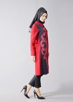 Vêtements hijab ROUGE BORDEAUX T 435 Duay Dijital Baskılı Önden Düğmeli Tunik