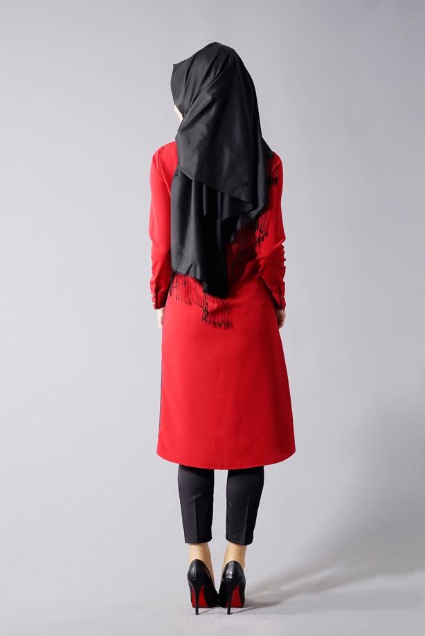 Vêtements hijab  T 435 Duay Dijital Baskılı Önden Düğmeli Tunik - TRENDTESETTÜR