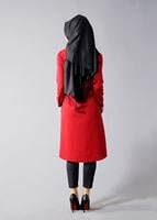 Vêtements hijab ROUGE BORDEAUX T 435 Duay Dijital Baskılı Önden Düğmeli Tunik