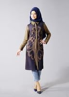 Vêtements hijab KAKI T 435 Duay Dijital Baskılı Önden Düğmeli Tunik