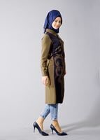 Vêtements hijab KAKI T 435 Duay Dijital Baskılı Önden Düğmeli Tunik