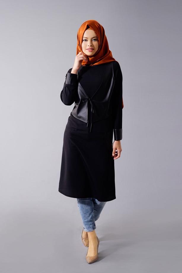 Vêtements hijab  T 454 Duay Deri Detaylı Tesettür Tunik - TRENDTESETTÜR