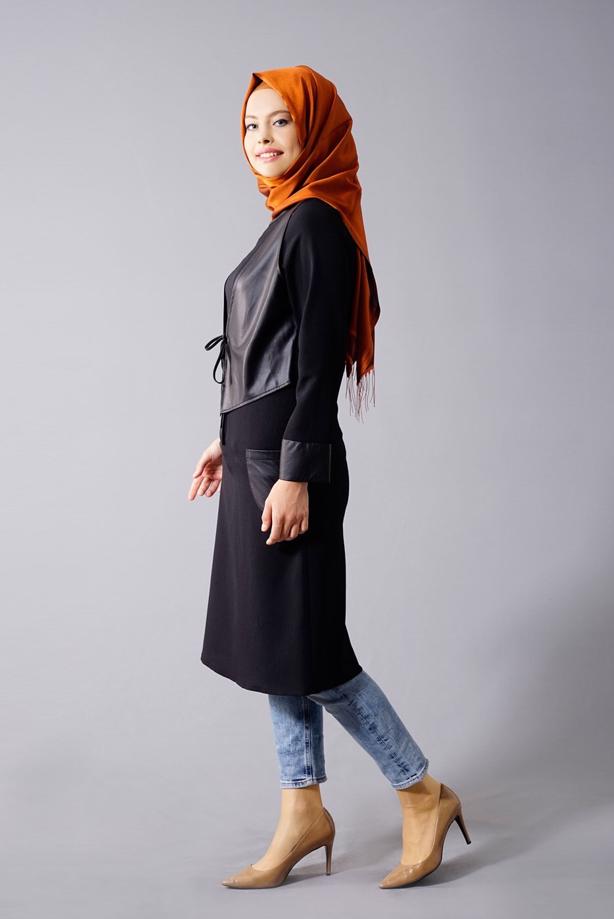 Vêtements hijab  T 454 Duay Deri Detaylı Tesettür Tunik - TRENDTESETTÜR