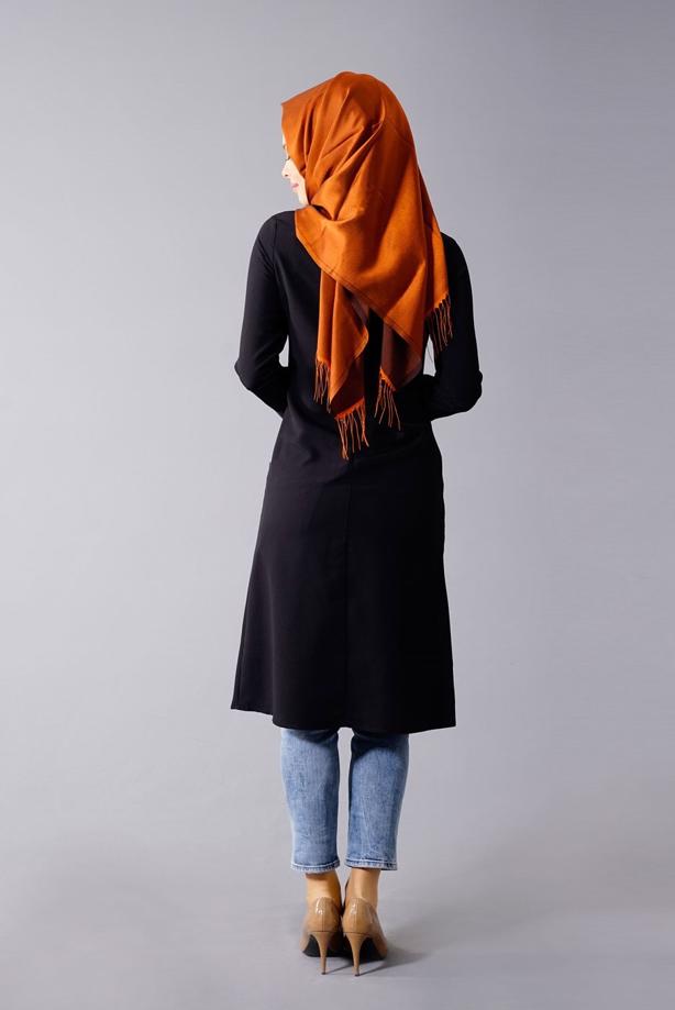 Vêtements hijab  T 454 Duay Deri Detaylı Tesettür Tunik - TRENDTESETTÜR