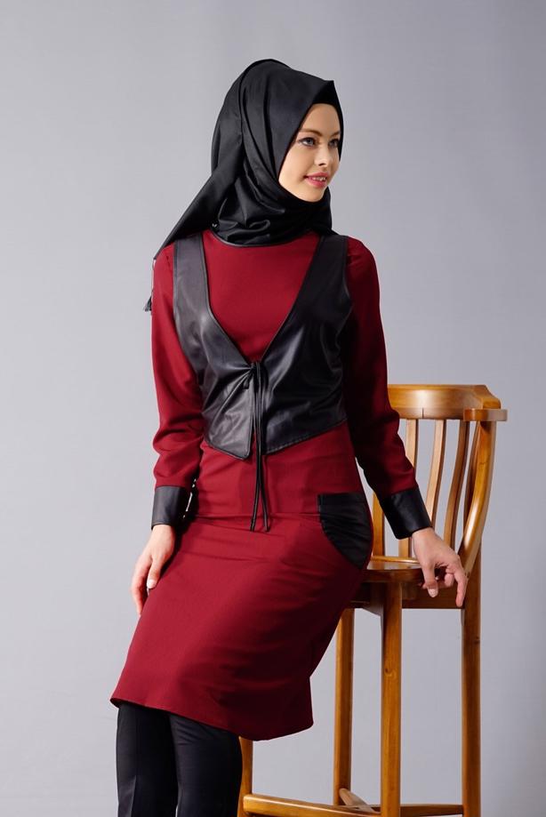 Vêtements hijab  T 454 Duay Deri Detaylı Tesettür Tunik - TRENDTESETTÜR