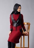 Vêtements hijab ROUGE BORDEAUX T 454 Duay Deri Detaylı Tesettür Tunik
