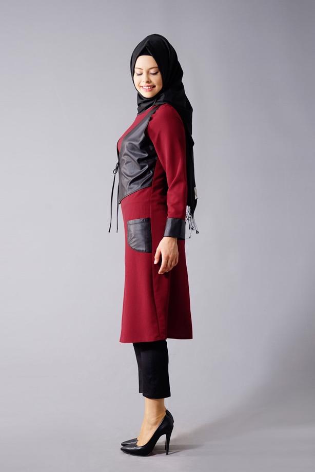Vêtements hijab  T 454 Duay Deri Detaylı Tesettür Tunik - TRENDTESETTÜR