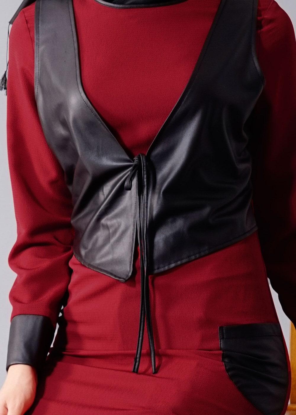 Vêtements hijab ROUGE BORDEAUX T 454 Duay Deri Detaylı Tesettür Tunik