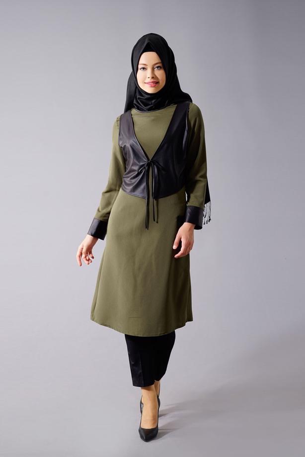 Vêtements hijab  T 454 Duay Deri Detaylı Tesettür Tunik - TRENDTESETTÜR