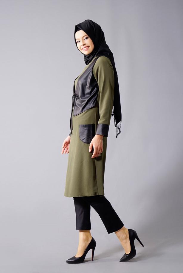Vêtements hijab  T 454 Duay Deri Detaylı Tesettür Tunik - TRENDTESETTÜR