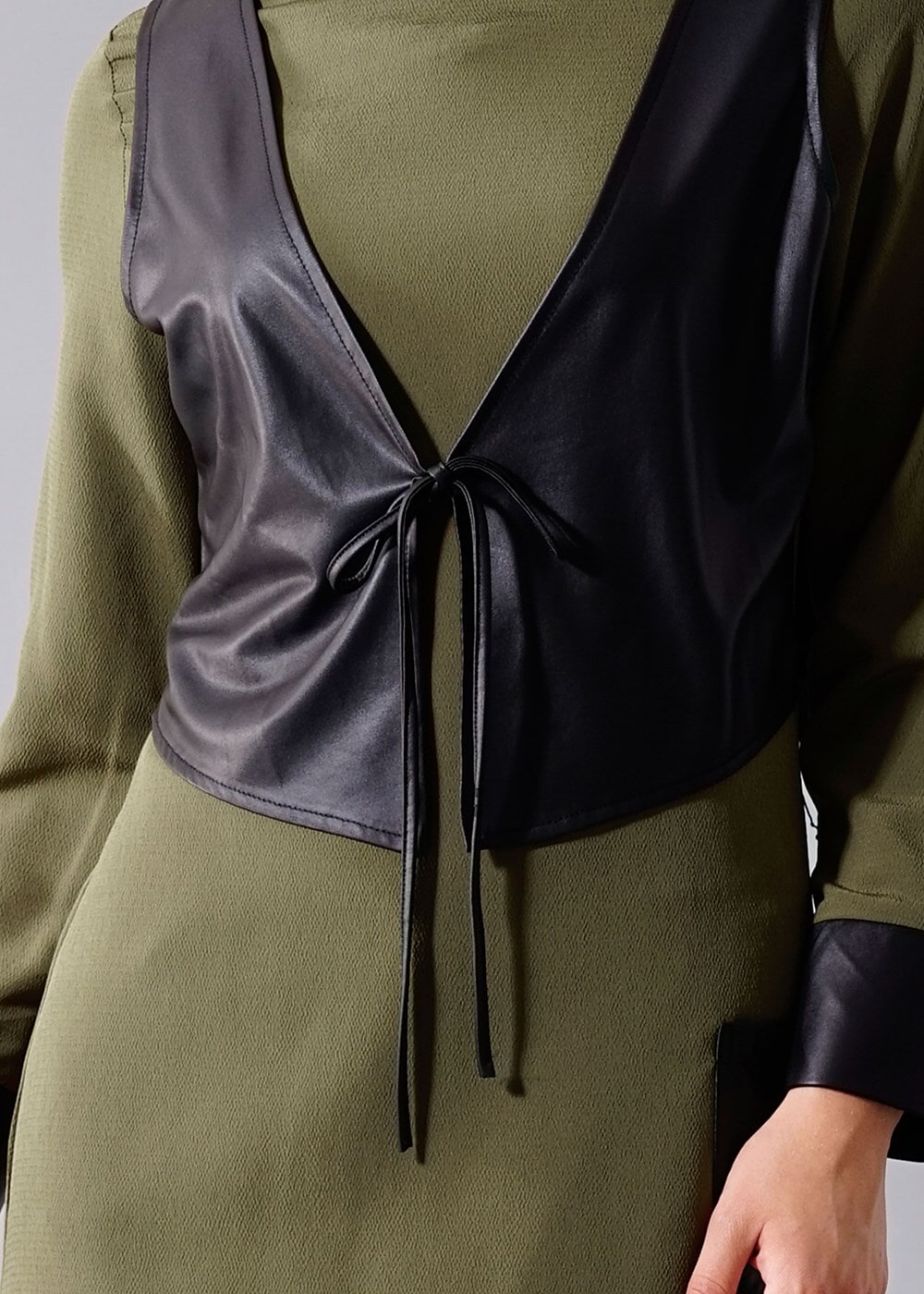 Vêtements hijab KAKI T 454 Duay Deri Detaylı Tesettür Tunik