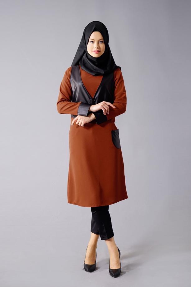 Vêtements hijab  T 454 Duay Deri Detaylı Tesettür Tunik - TRENDTESETTÜR