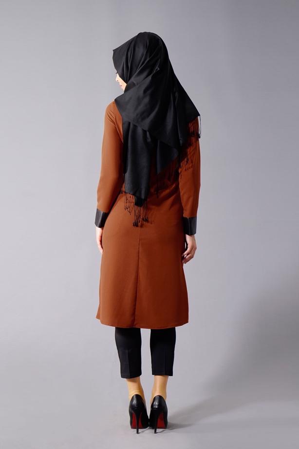 Vêtements hijab  T 454 Duay Deri Detaylı Tesettür Tunik - TRENDTESETTÜR