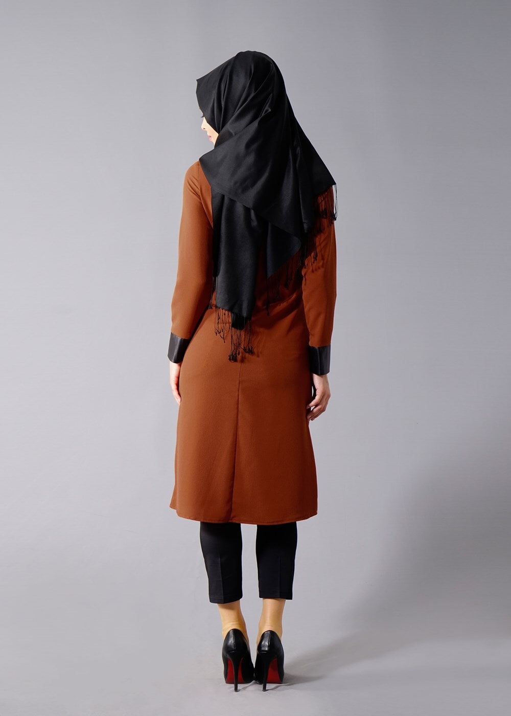Vêtements hijab BRUN T 454 Duay Deri Detaylı Tesettür Tunik