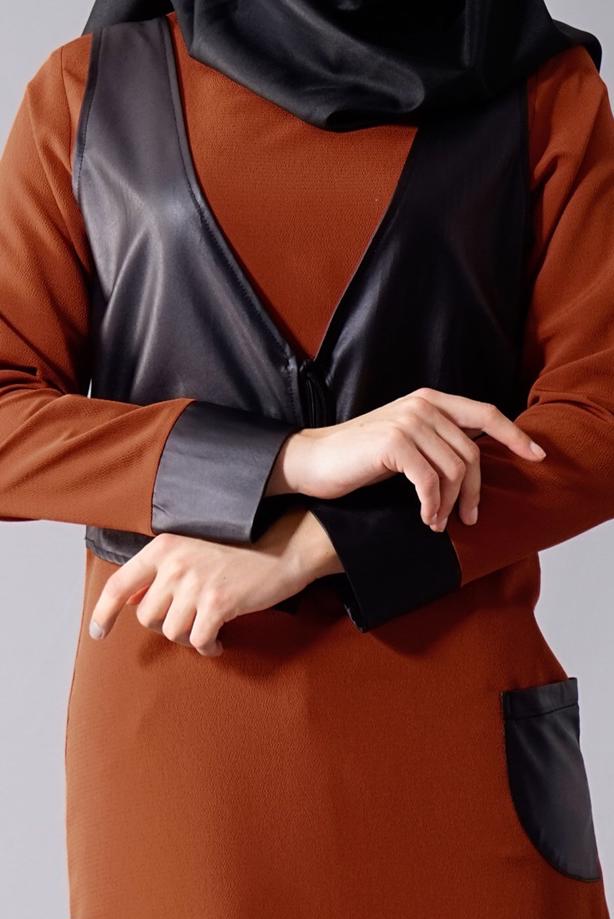 Vêtements hijab  T 454 Duay Deri Detaylı Tesettür Tunik - TRENDTESETTÜR