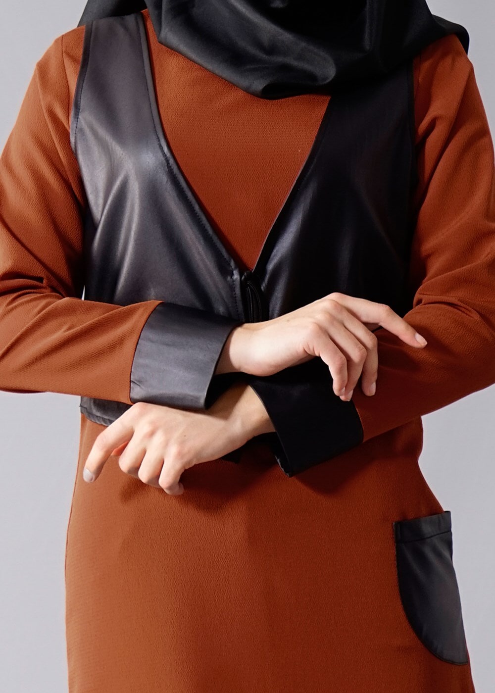 Vêtements hijab BRUN T 454 Duay Deri Detaylı Tesettür Tunik