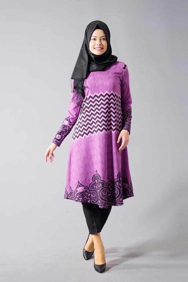 Vêtements hijab  T 537 Duay Mevlana Kesim Desenli Tunik - TRENDTESETTÜR