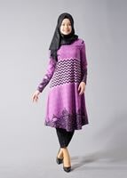 Vêtements hijab POURPRE T 537 Duay Mevlana Kesim Desenli Tunik