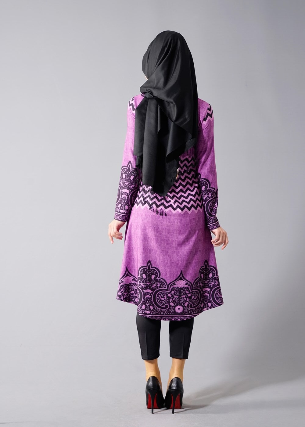 Vêtements hijab POURPRE T 537 Duay Mevlana Kesim Desenli Tunik