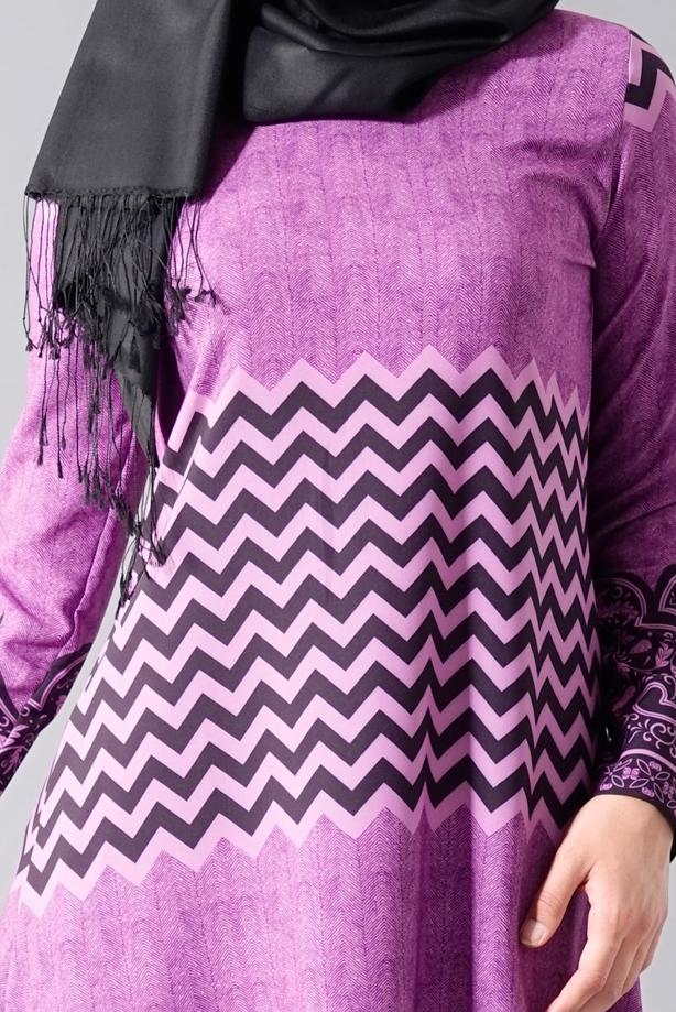 Vêtements hijab  T 537 Duay Mevlana Kesim Desenli Tunik - TRENDTESETTÜR