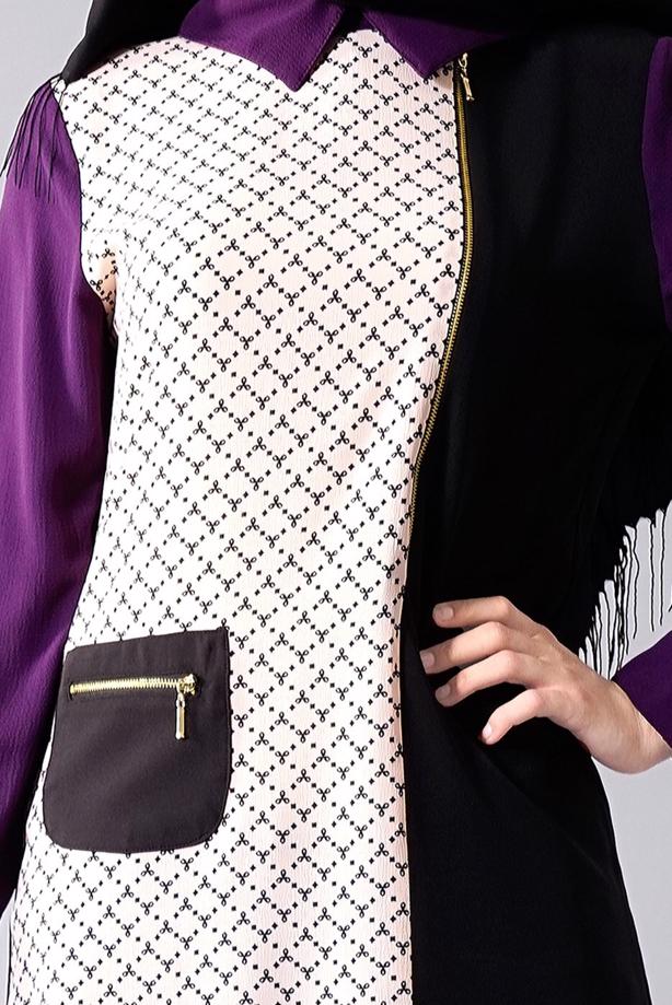 Vêtements hijab  T 547 Duay Cep Detaylı Desenli Tunik - TRENDTESETTÜR