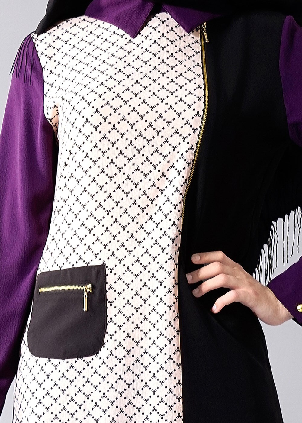 Vêtements hijab POURPRE T 547 Duay Cep Detaylı Desenli Tunik