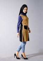 Hijab clothing NAVY BLUE T 547 Duay Cep Detaylı Desenli Tunik