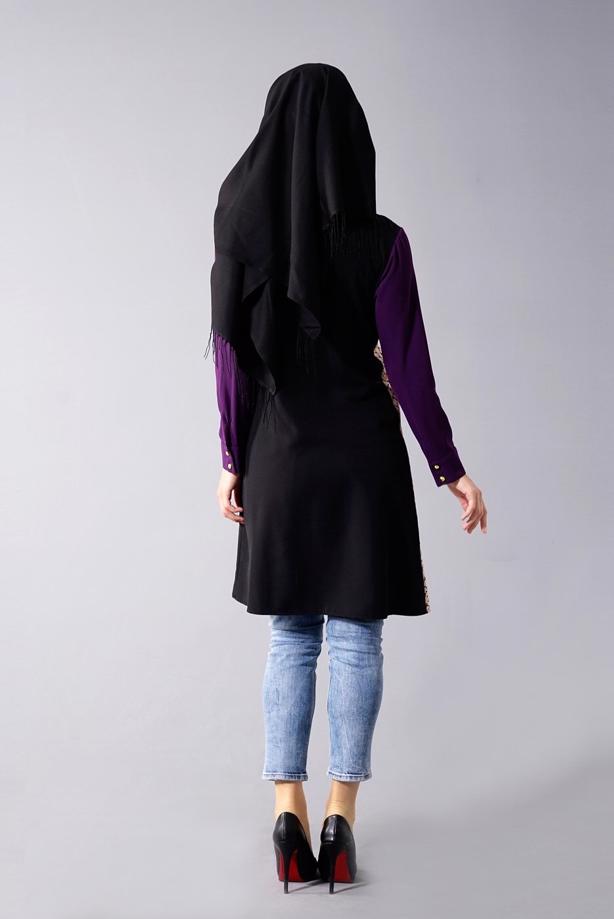 Vêtements hijab  T 547 Duay Cep Detaylı Desenli Tunik - TRENDTESETTÜR