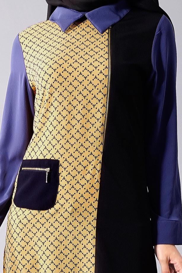 Vêtements hijab  T 547 Duay Cep Detaylı Desenli Tunik - TRENDTESETTÜR