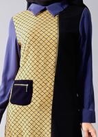 Hijab clothing NAVY BLUE T 547 Duay Cep Detaylı Desenli Tunik