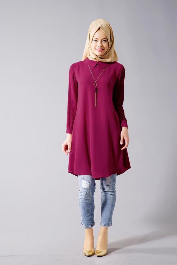 Vêtements hijab  T 584 Duay Pilise Detaylı Tunik - TRENDTESETTÜR