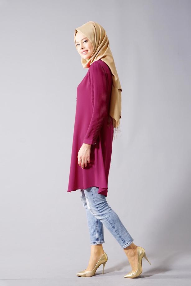 Vêtements hijab  T 584 Duay Pilise Detaylı Tunik - TRENDTESETTÜR