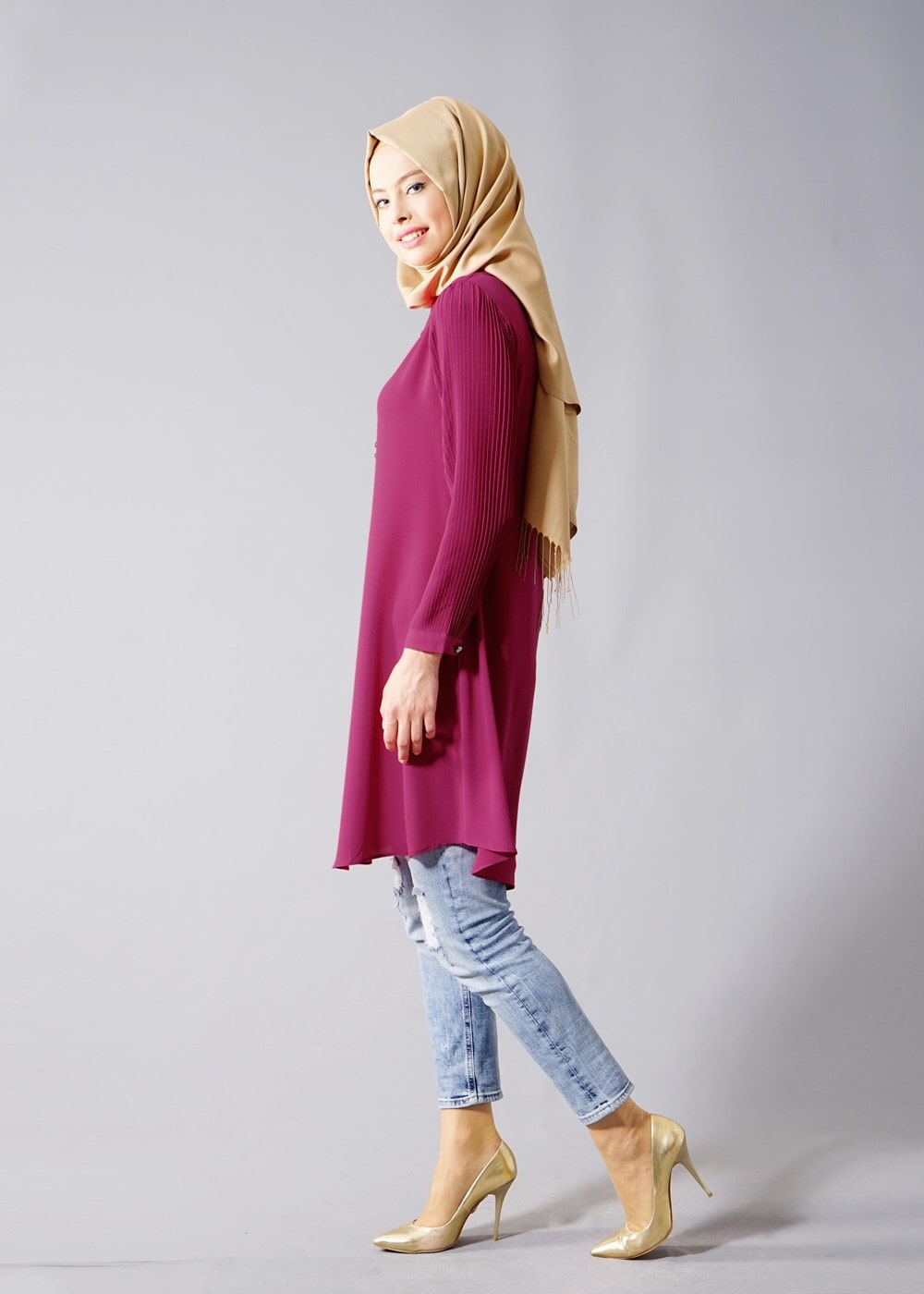 Vêtements hijab FUCHSIA T 584 Duay Pilise Detaylı Tunik