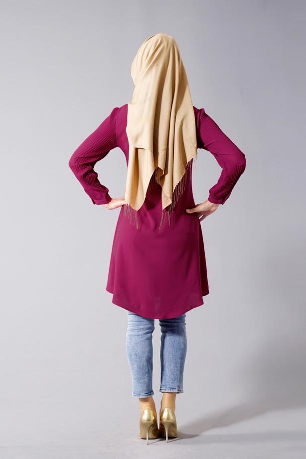 Vêtements hijab  T 584 Duay Pilise Detaylı Tunik - TRENDTESETTÜR