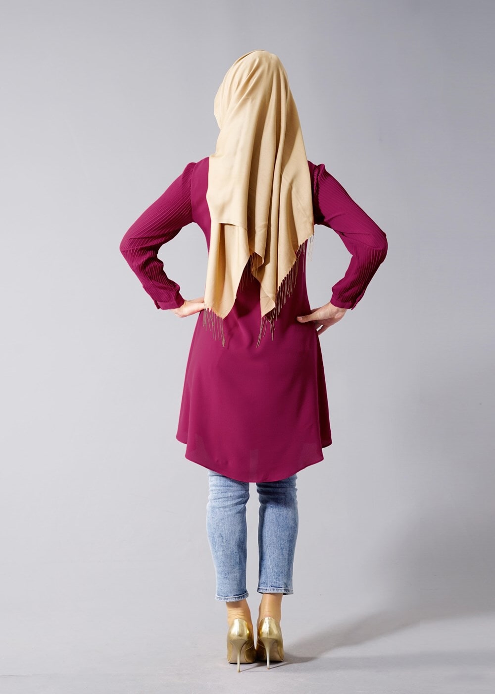 Vêtements hijab FUCHSIA T 584 Duay Pilise Detaylı Tunik