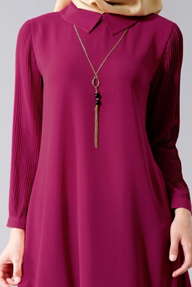 Vêtements hijab  T 584 Duay Pilise Detaylı Tunik - TRENDTESETTÜR