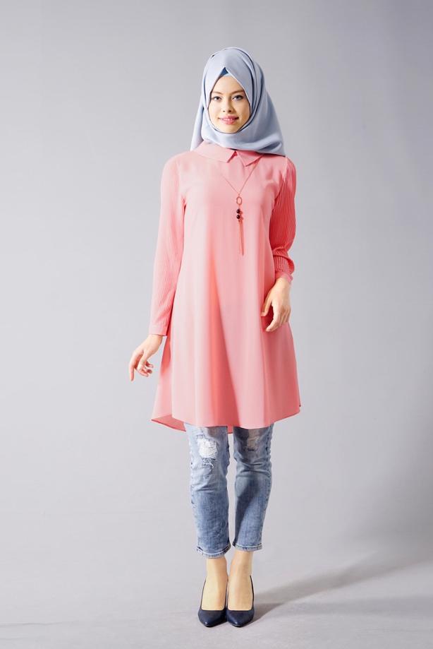 Vêtements hijab  T 584 Duay Pilise Detaylı Tunik - TRENDTESETTÜR