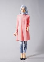 Vêtements hijab POUDRE T 584 Duay Pilise Detaylı Tunik