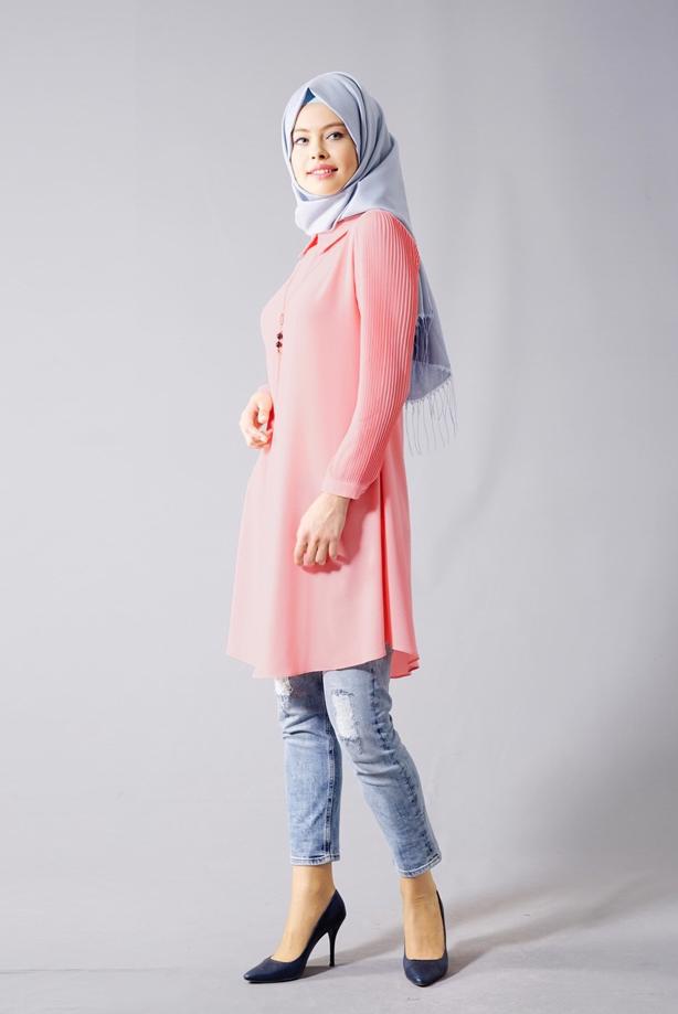Vêtements hijab  T 584 Duay Pilise Detaylı Tunik - TRENDTESETTÜR