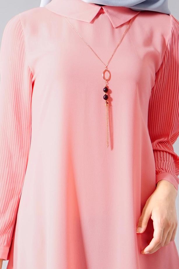 Vêtements hijab  T 584 Duay Pilise Detaylı Tunik - TRENDTESETTÜR