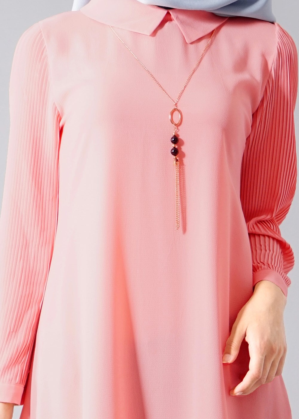 Vêtements hijab POUDRE T 584 Duay Pilise Detaylı Tunik