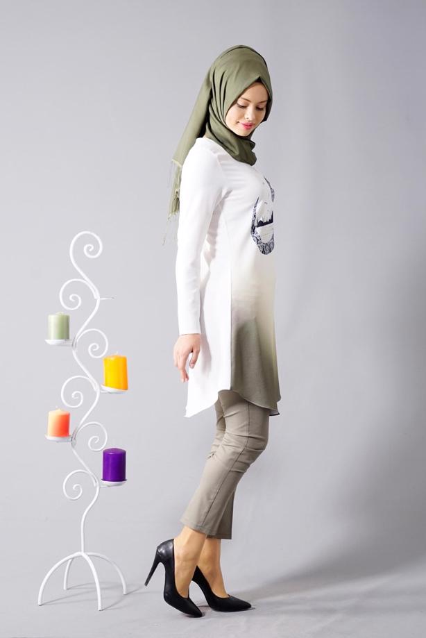 Vêtements hijab  T 610 Duay Vav Desenli Tunik - TRENDTESETTÜR