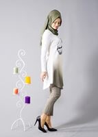 Vêtements hijab CRÈME T 610 Duay Vav Desenli Tunik