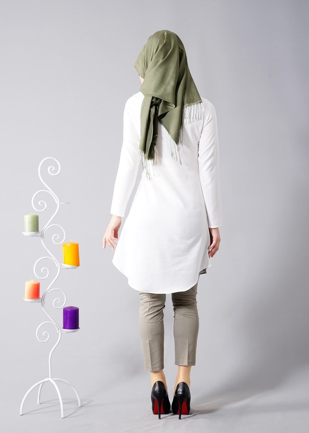 Vêtements hijab CRÈME T 610 Duay Vav Desenli Tunik