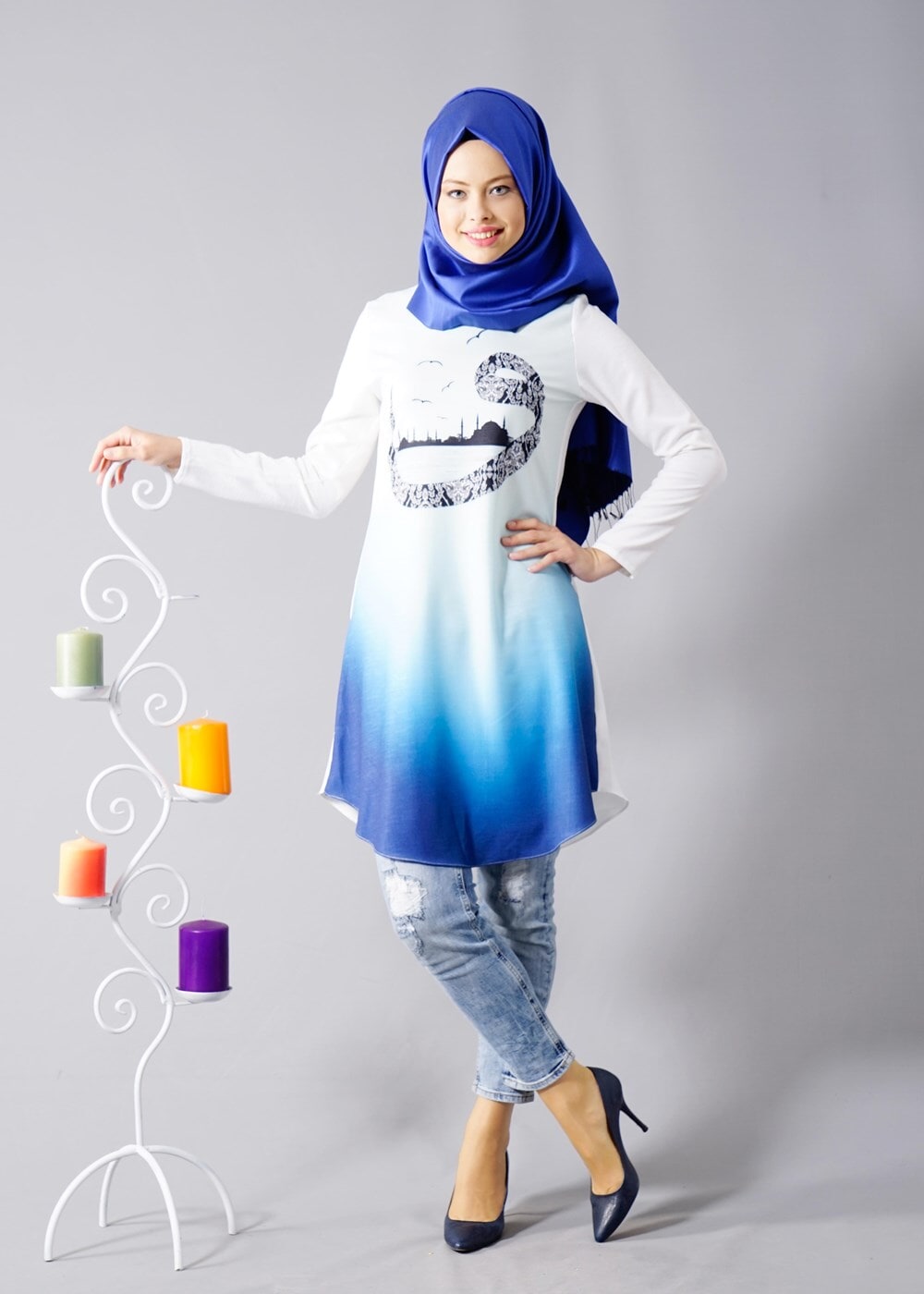 Vêtements hijab CRÈME T 610 Duay Vav Desenli Tunik