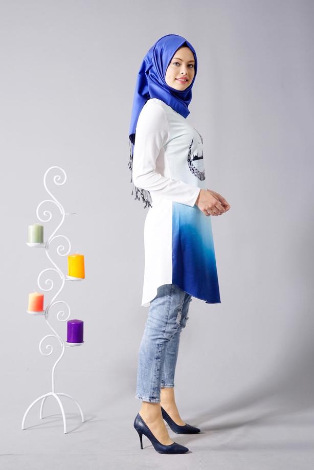 Vêtements hijab  T 610 Duay Vav Desenli Tunik - TRENDTESETTÜR