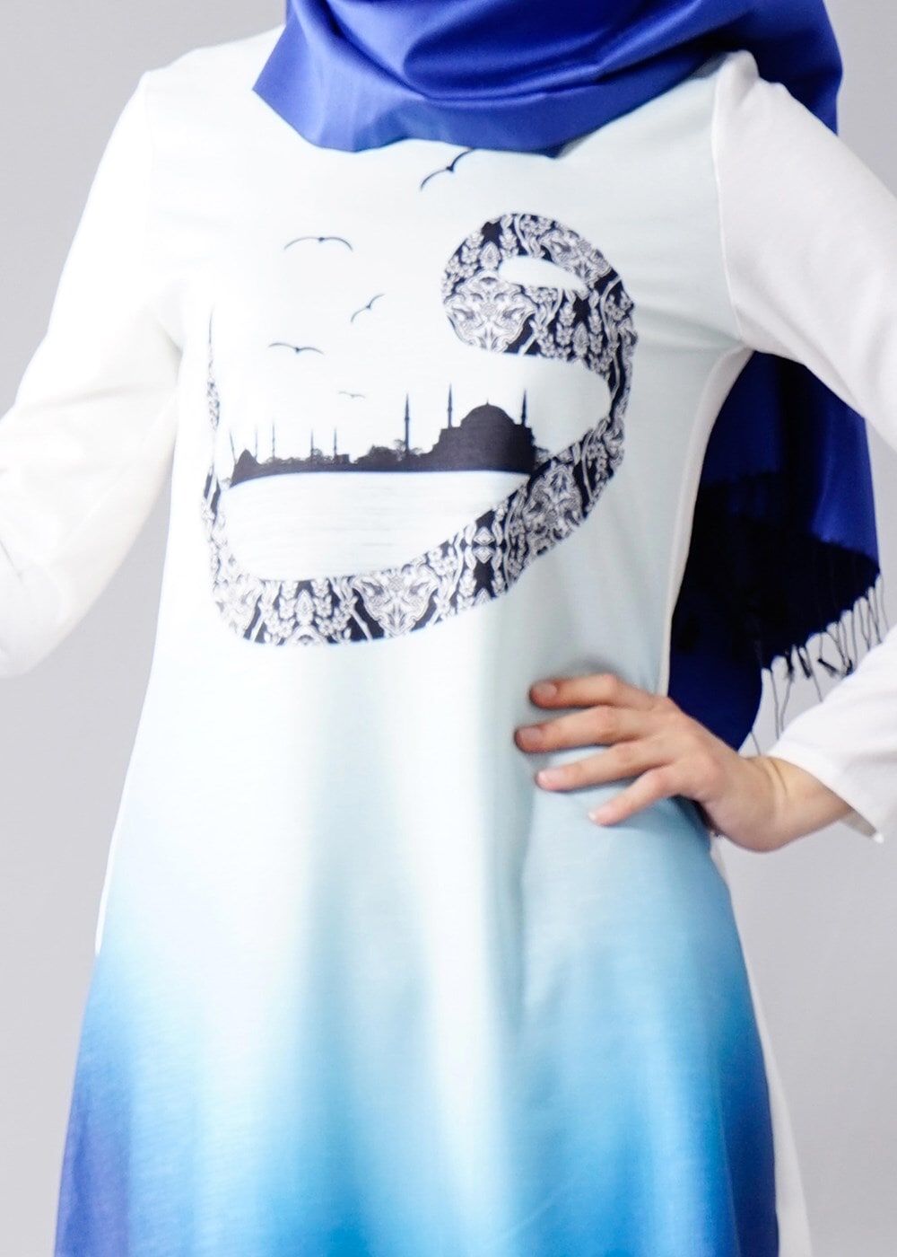 Vêtements hijab CRÈME T 610 Duay Vav Desenli Tunik