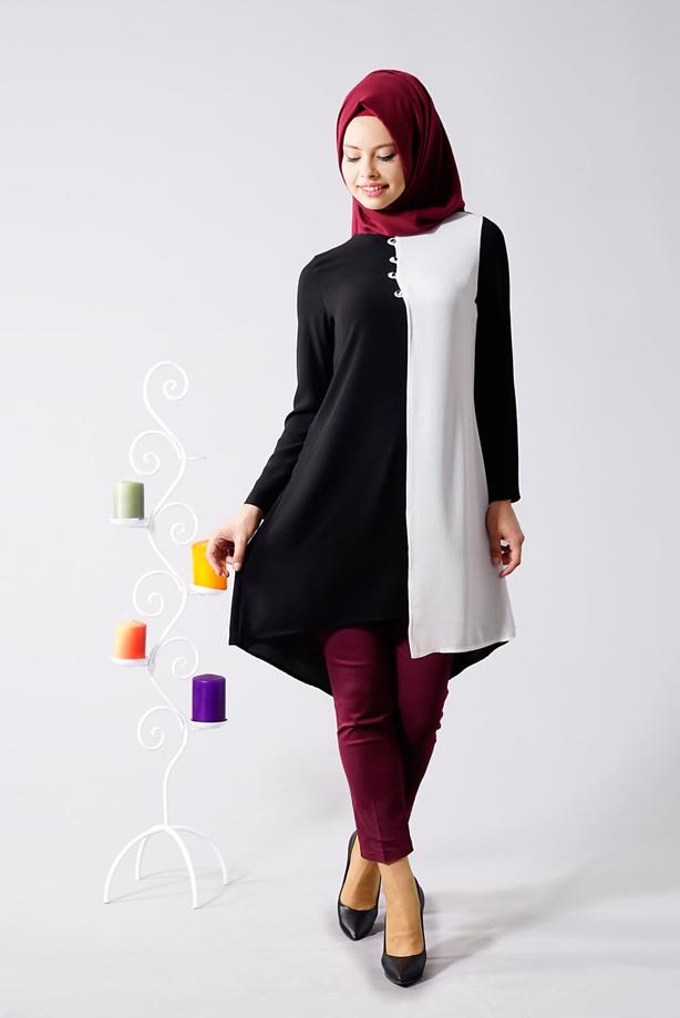 Vêtements hijab  T 616 Duay Garnili  İki  Renk Tunik - TRENDTESETTÜR