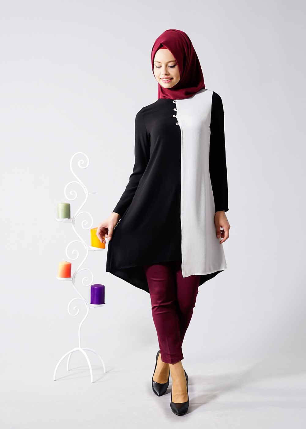 Vêtements hijab NOIR T 616 Duay Garnili  İki  Renk Tunik